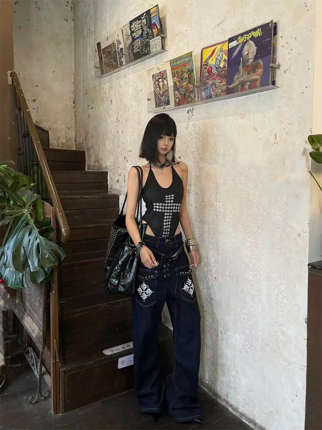 DETW | Studded Drawstring Double-Waist Jeans