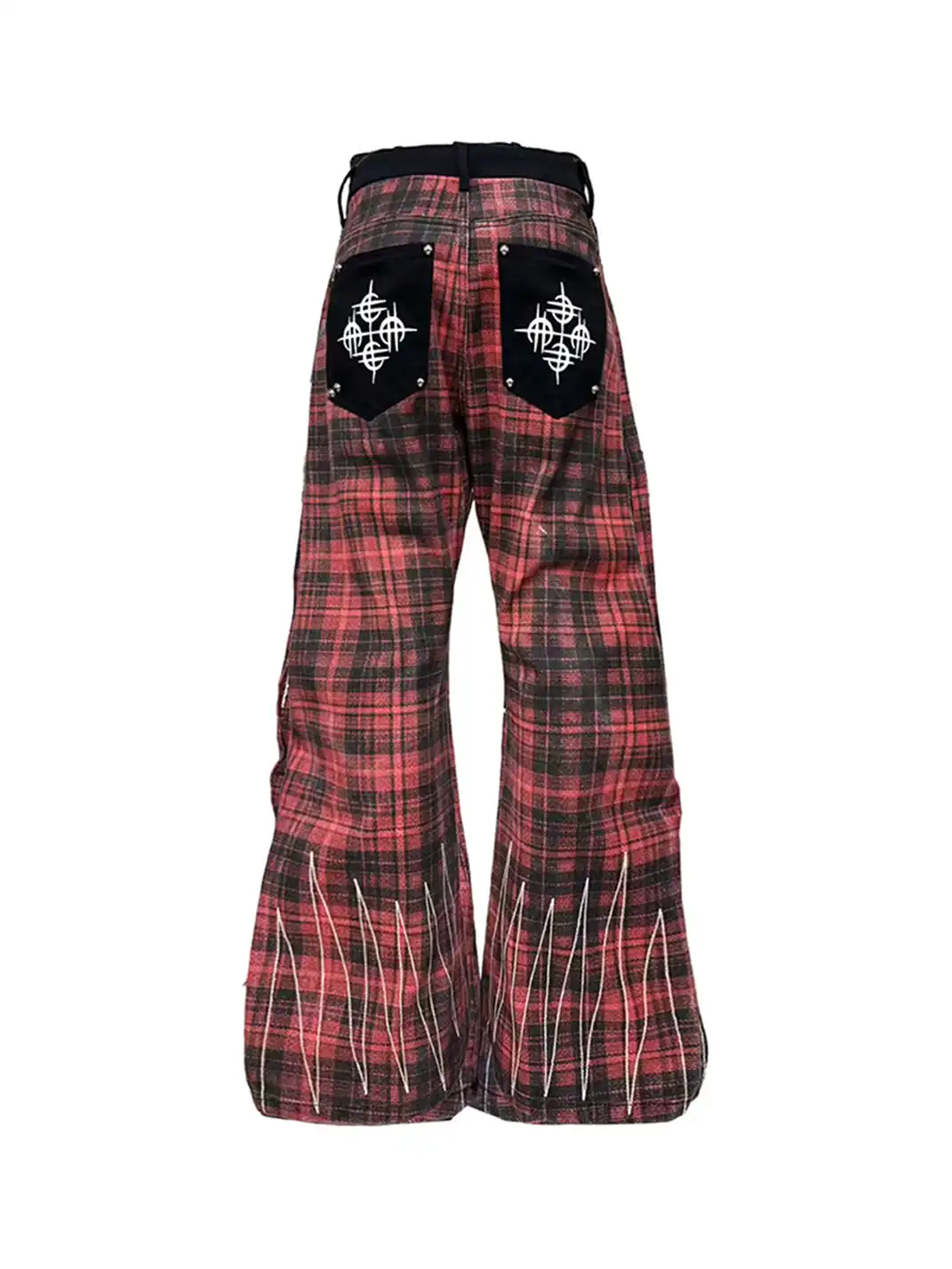 DETW | Red Plaid Embroidered Jeans
