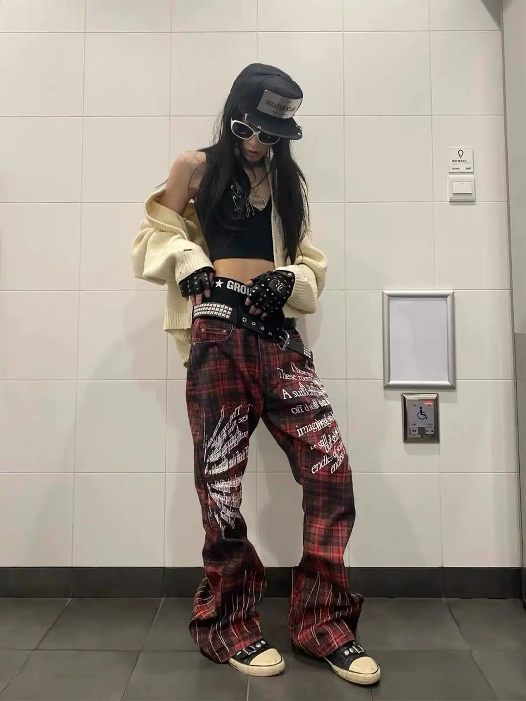 DETW | Red Plaid Embroidered Jeans