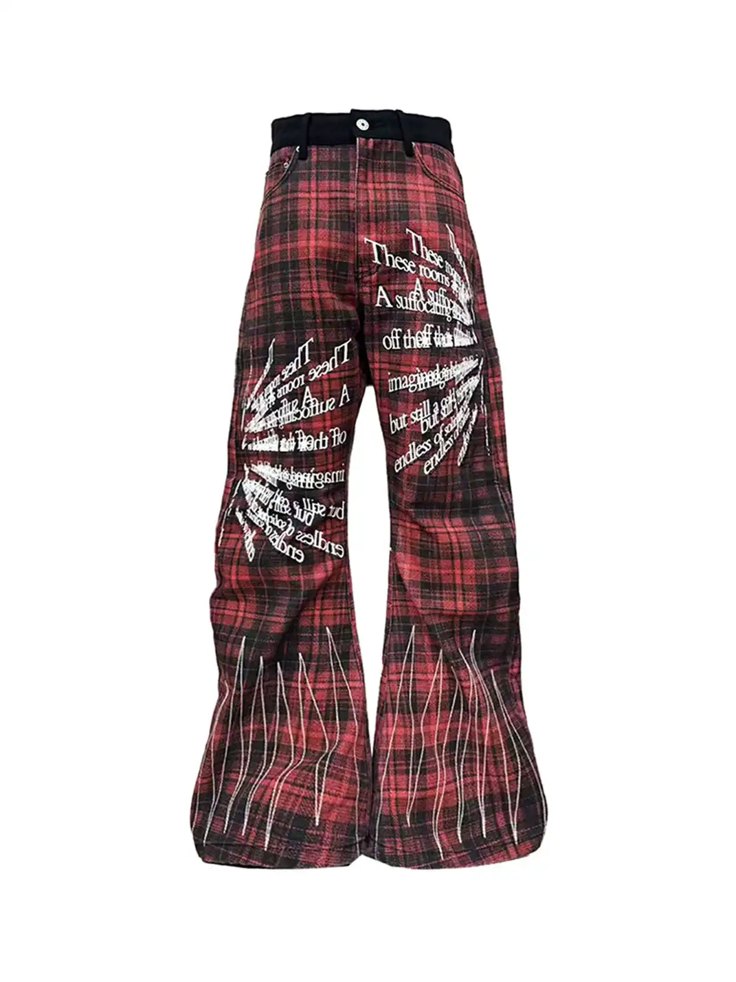DETW | Red Plaid Embroidered Jeans