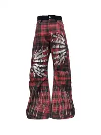 DETW | Red Plaid Embroidered Jeans