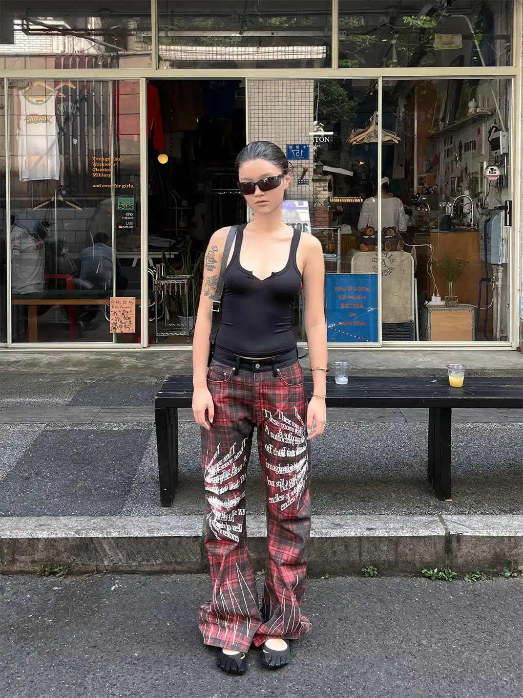DETW | Red Plaid Embroidered Jeans
