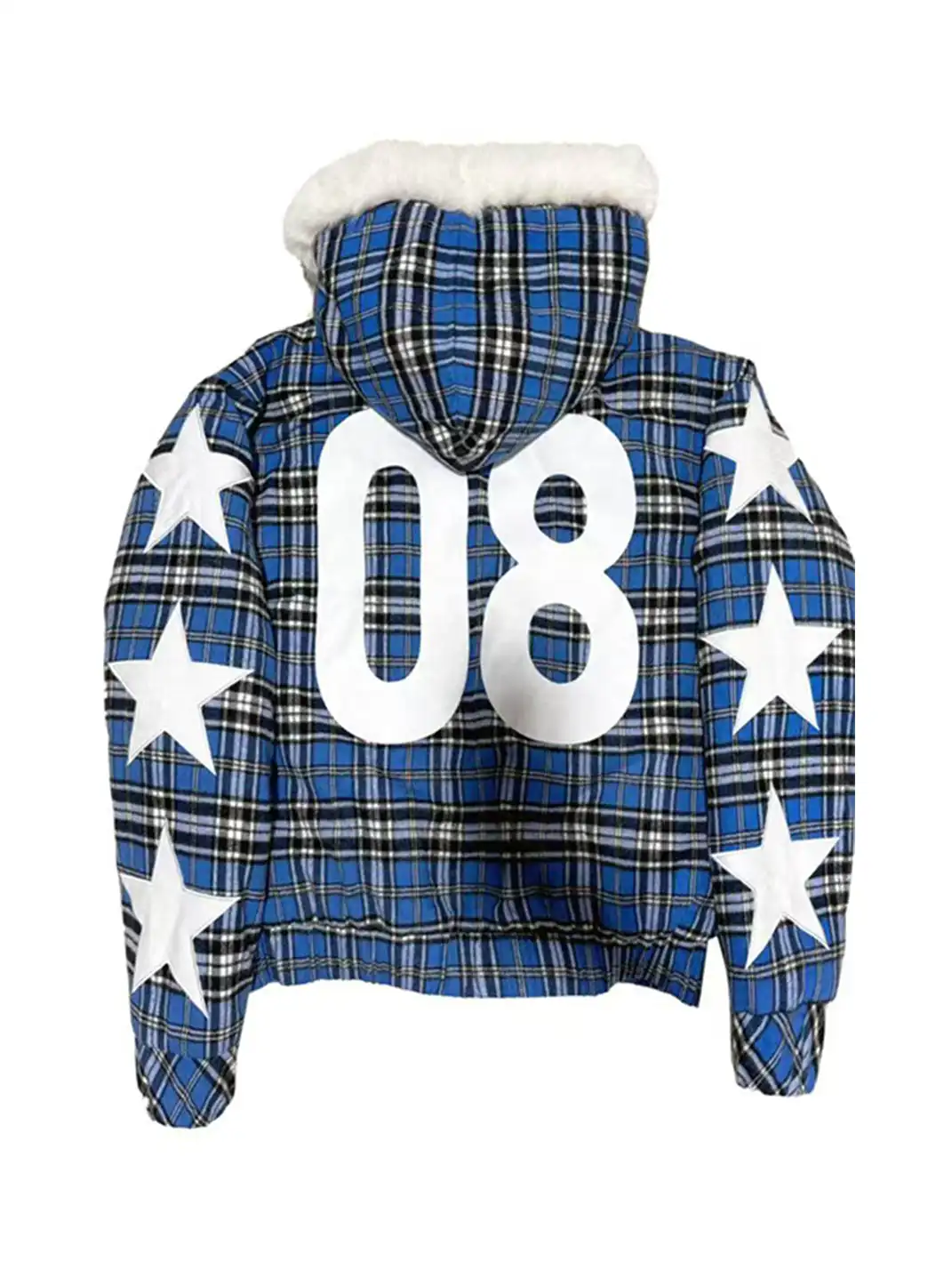 DETW | Blue Plaid Fox Fur Zip-Up Jacket