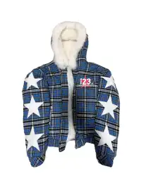DETW | Blue Plaid Fox Fur Zip-Up Jacket