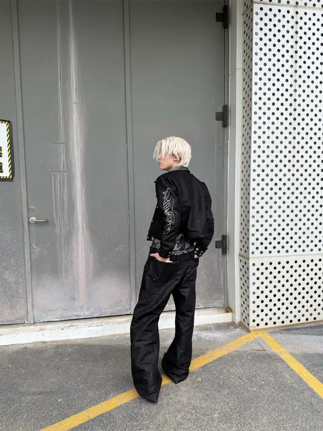 DETW | Waxed Silver Double-Waist Patchwork Jeans