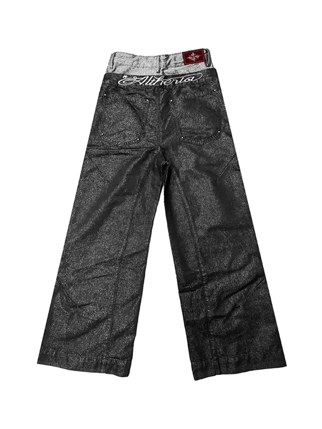 DETW | Waxed Silver Double-Waist Patchwork Jeans