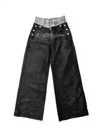 DETW | Waxed Silver Double-Waist Patchwork Jeans