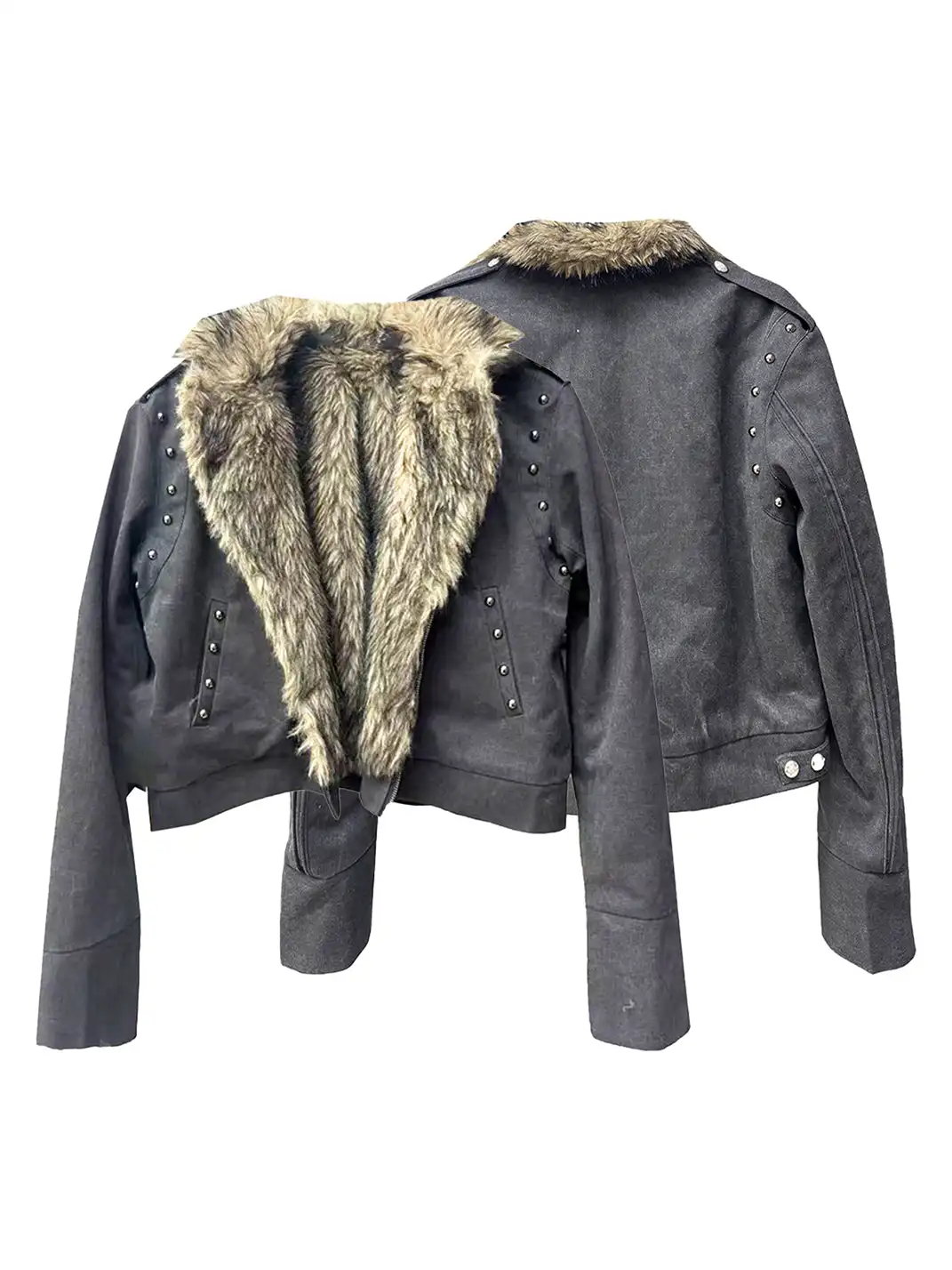 DETW | Mountain-Carving Studded Diagonal Zipper Jacket