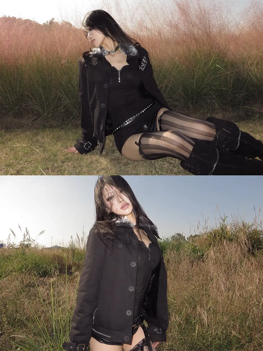 DETW | Single-Breasted Metal Fur Collar Coat
