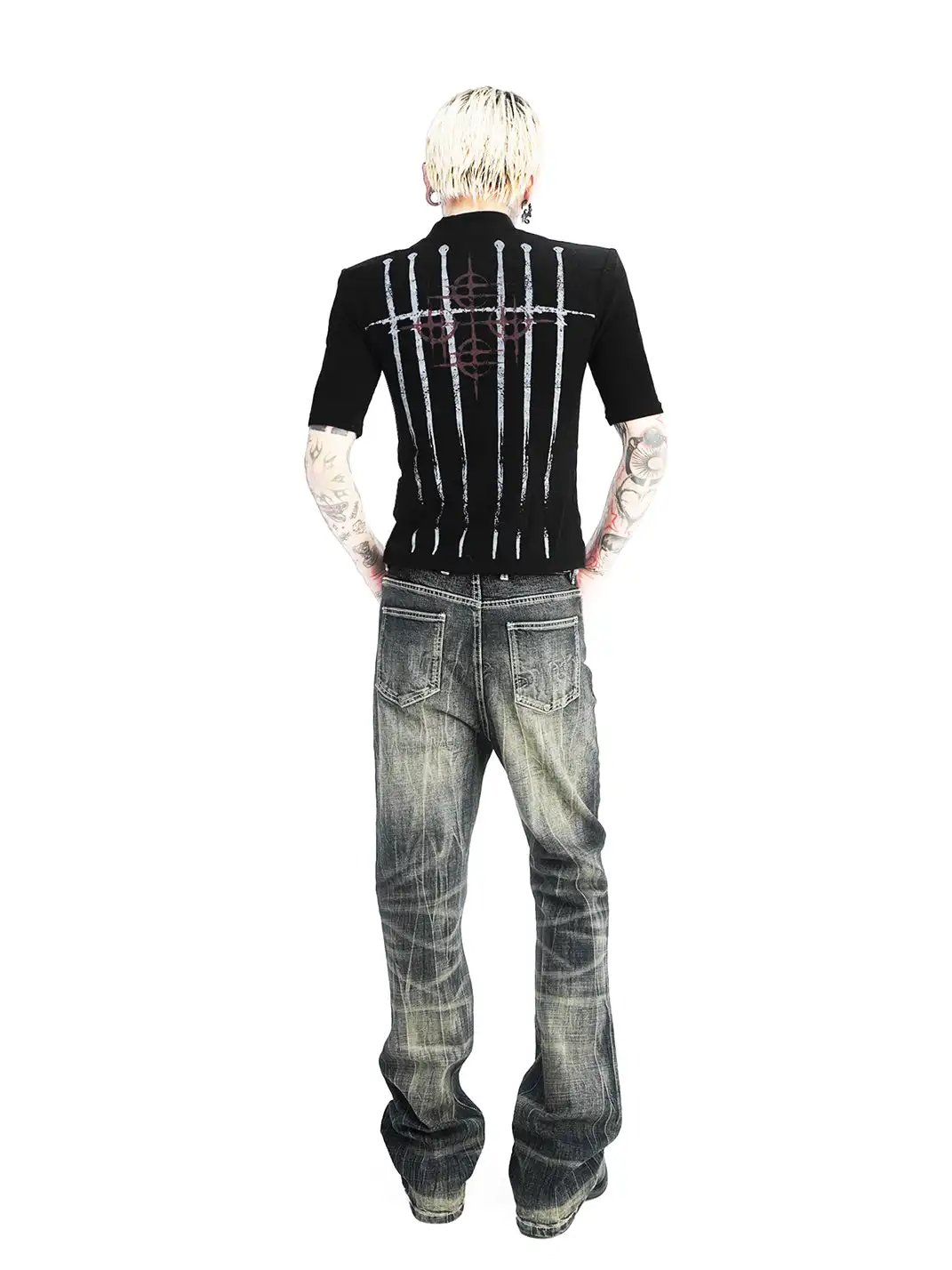 DETW | Black and Yellow 14 oz Patterned Flared Jeans