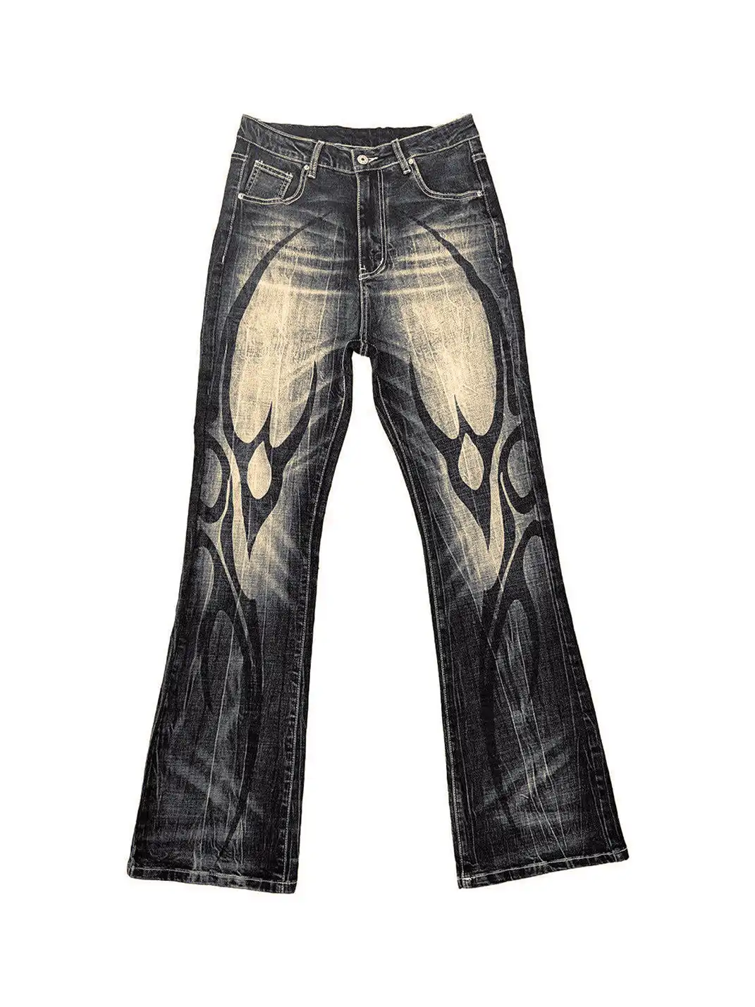 DETW | Black and Yellow 14 oz Patterned Flared Jeans
