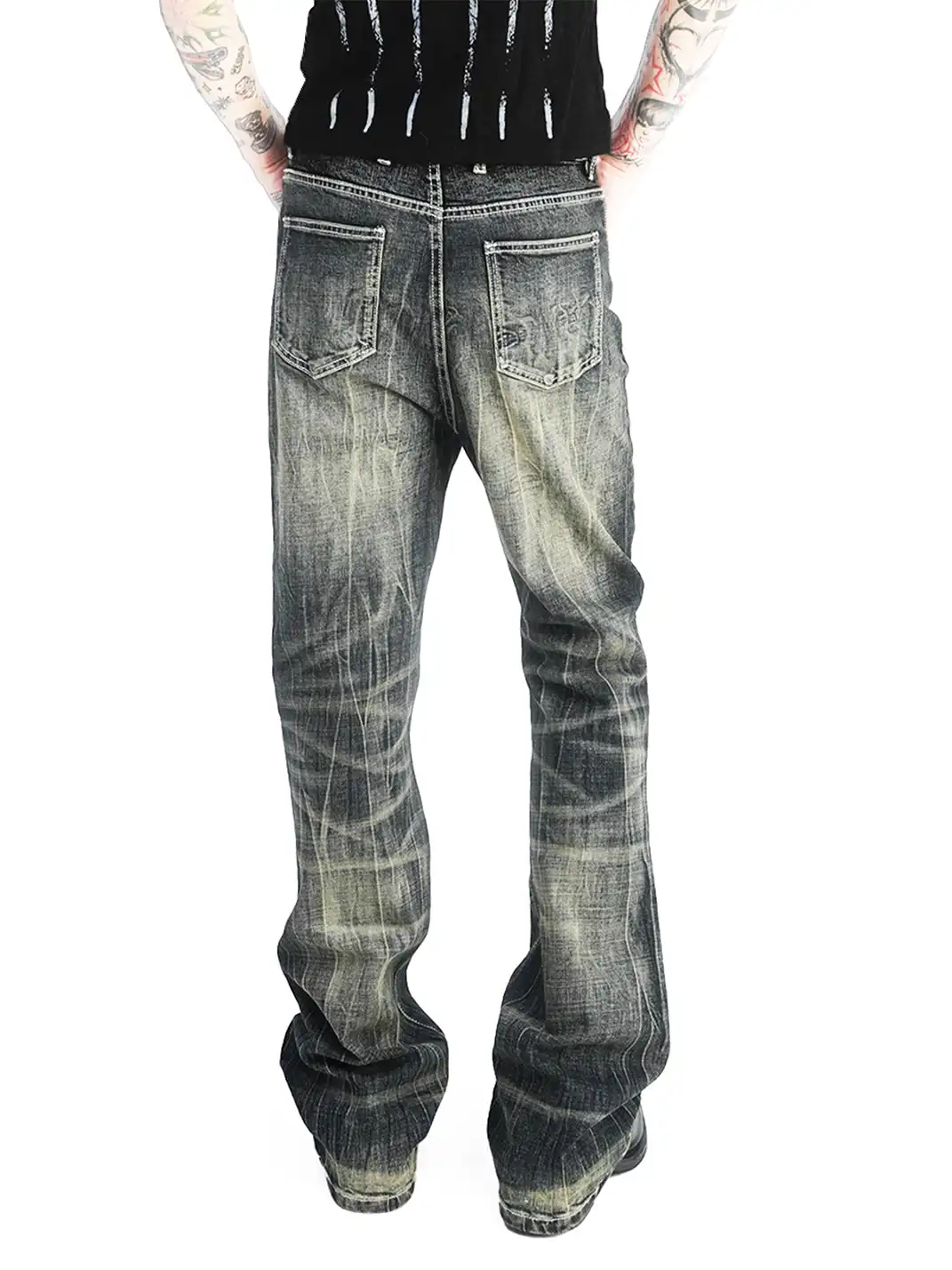 DETW | Black and Yellow 14 oz Patterned Flared Jeans