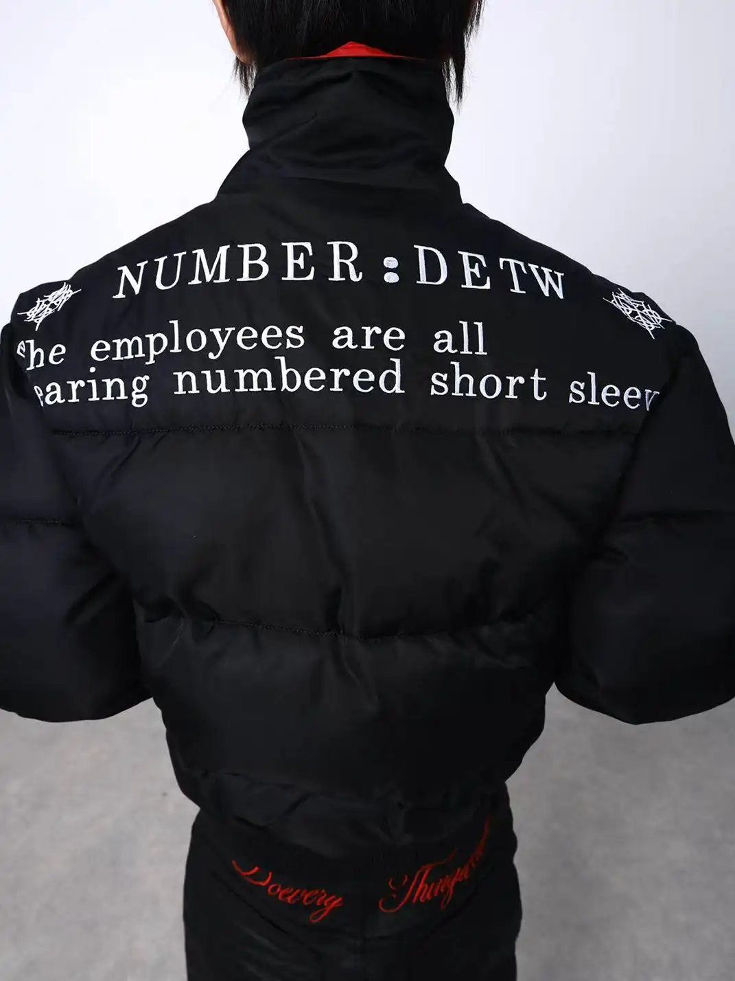 DETW | Red Stand-Up Collar Curved Down Cotton Jacket