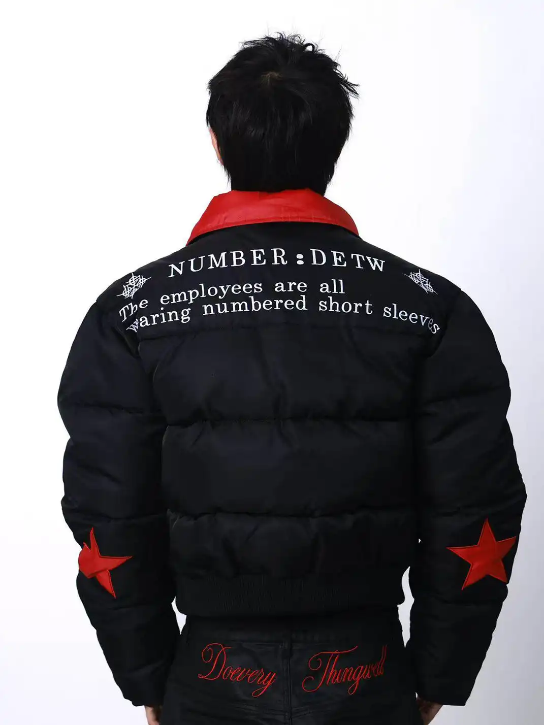 DETW | Red Stand-Up Collar Curved Down Cotton Jacket