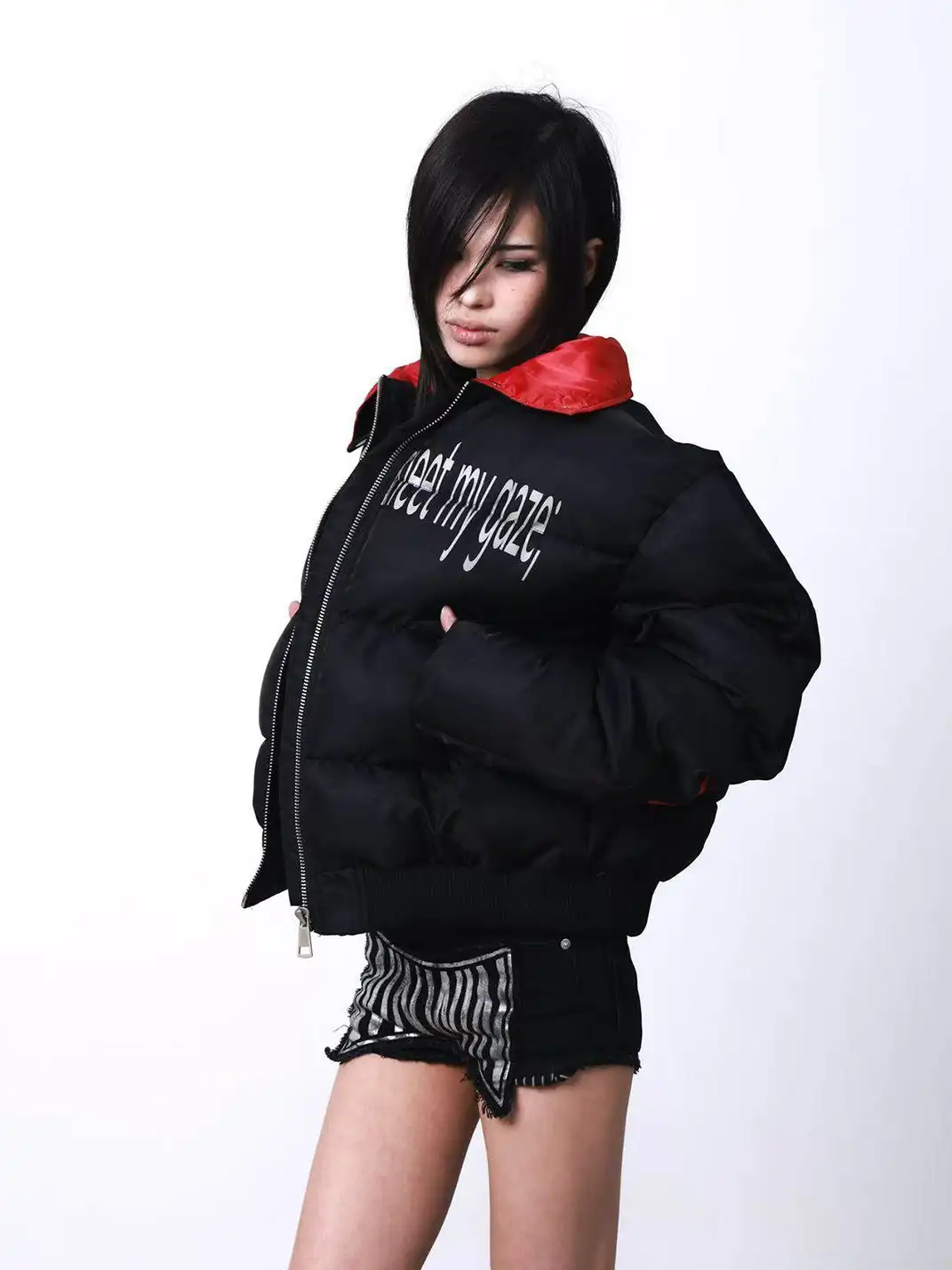 DETW | Red Stand-Up Collar Curved Down Cotton Jacket