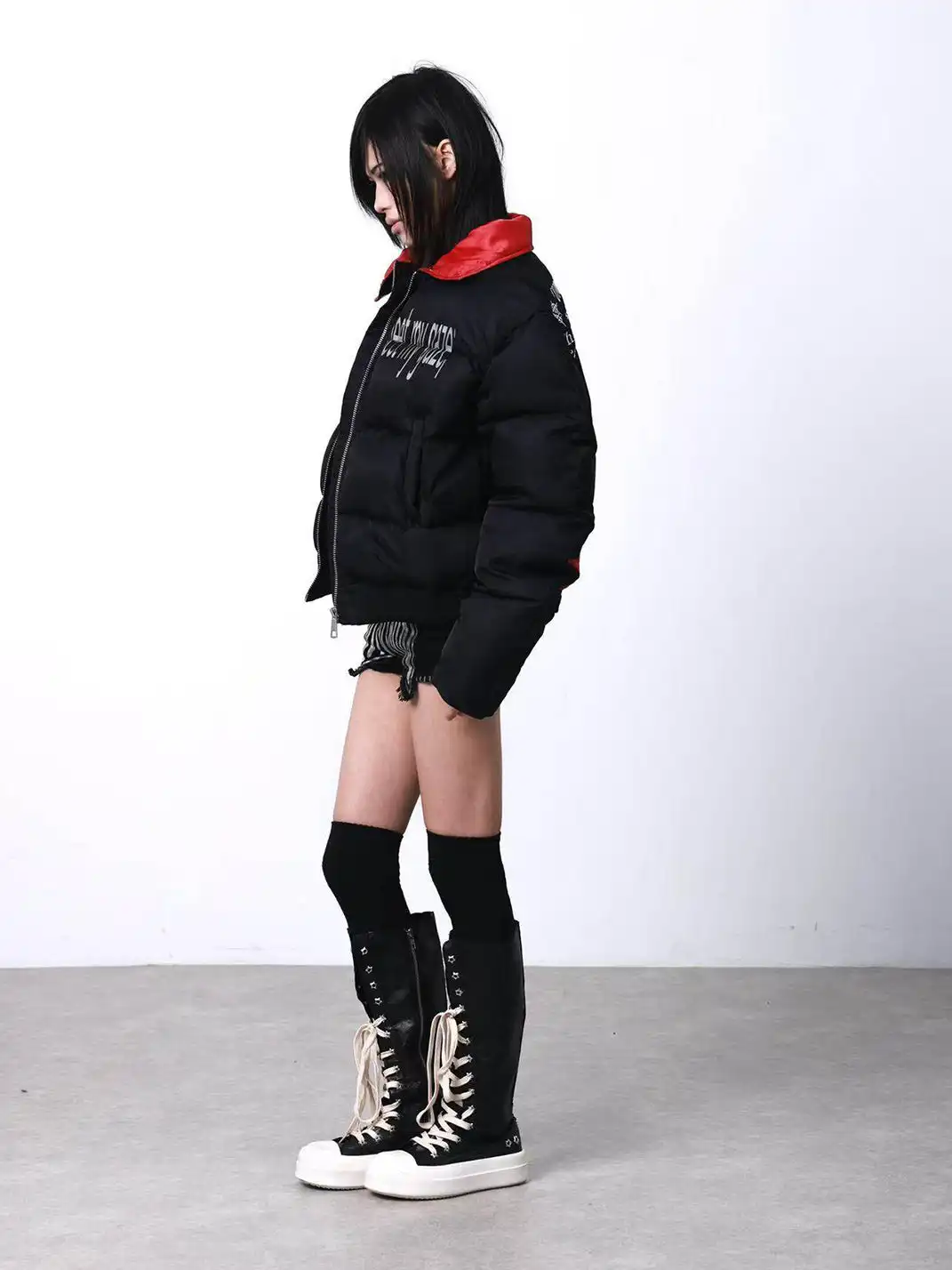 DETW | Red Stand-Up Collar Curved Down Cotton Jacket