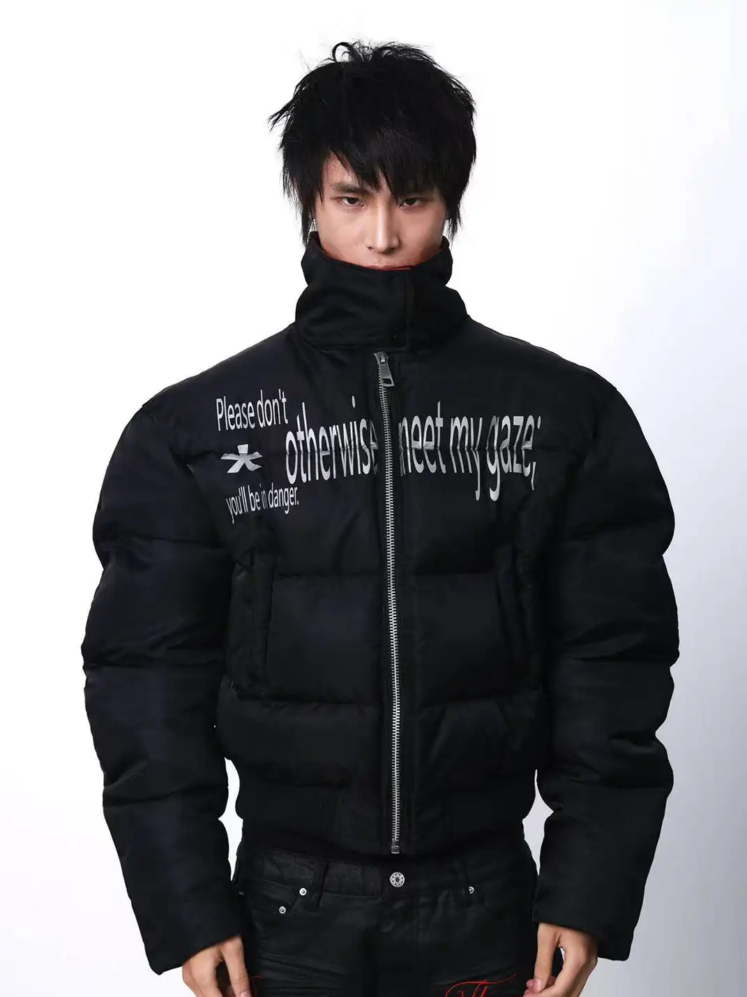DETW | Red Stand-Up Collar Curved Down Cotton Jacket