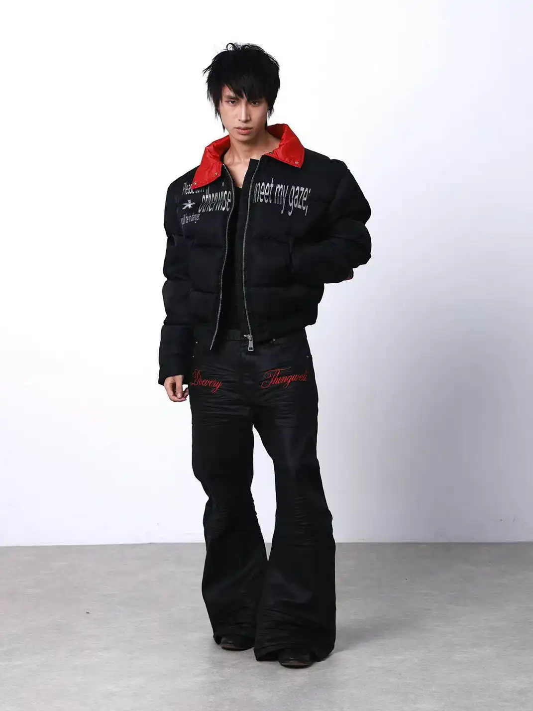 DETW | Red Stand-Up Collar Curved Down Cotton Jacket