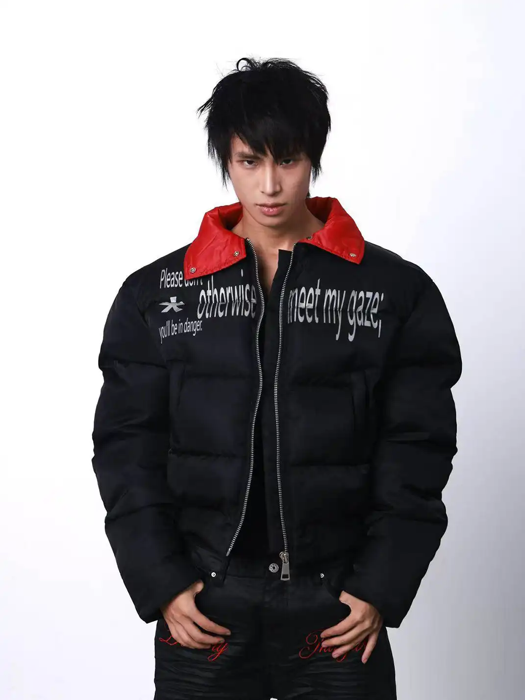 DETW | Red Stand-Up Collar Curved Down Cotton Jacket