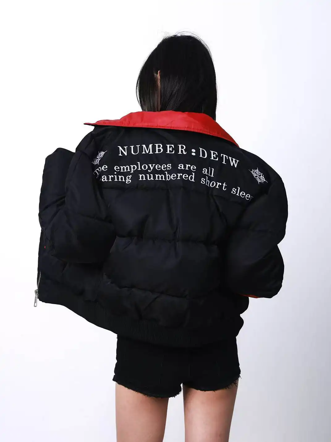 DETW | Red Stand-Up Collar Curved Down Cotton Jacket