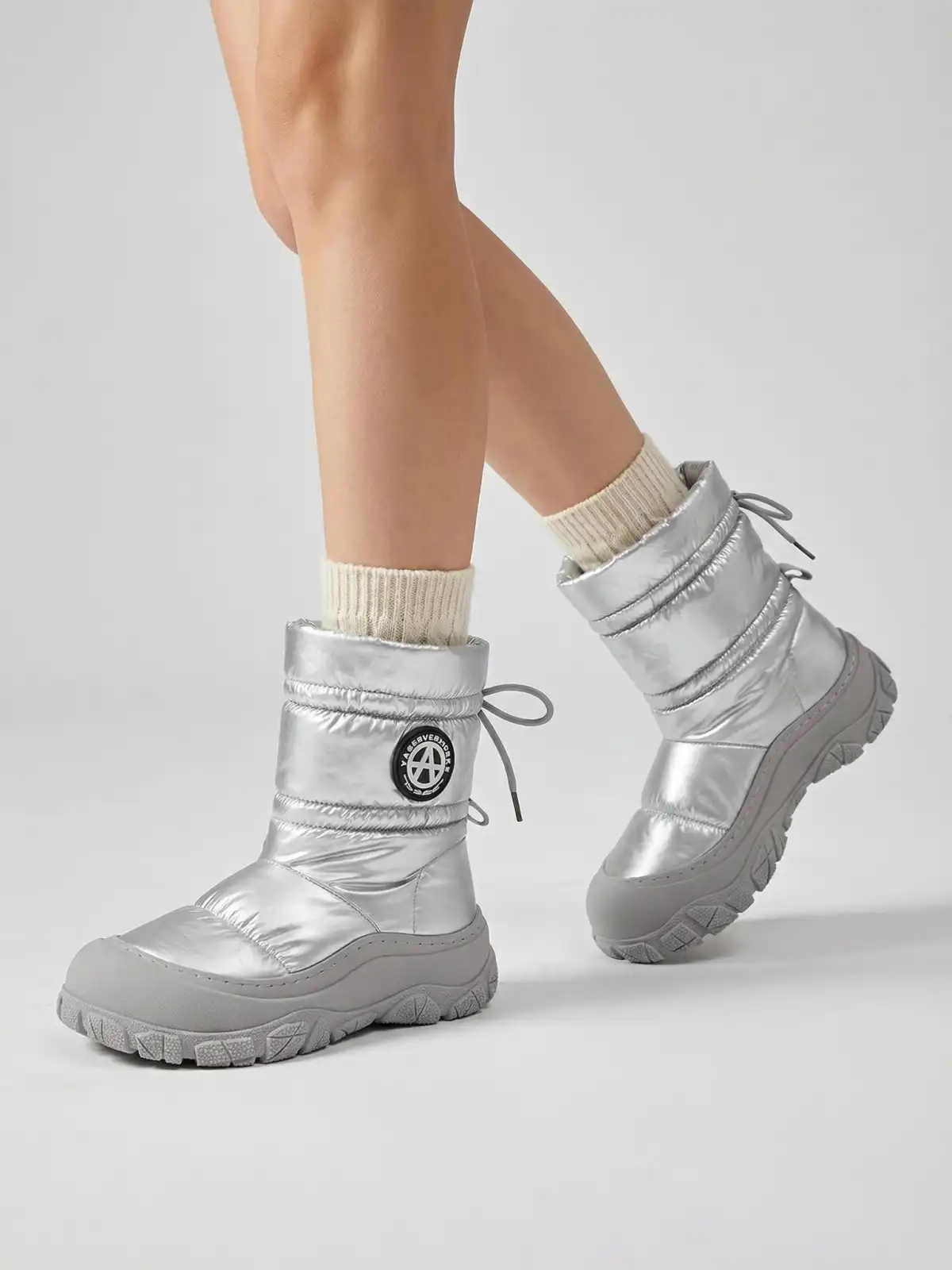 ACUPUNCTURE | Drawstring Collar Shiny Padded Snow Boots