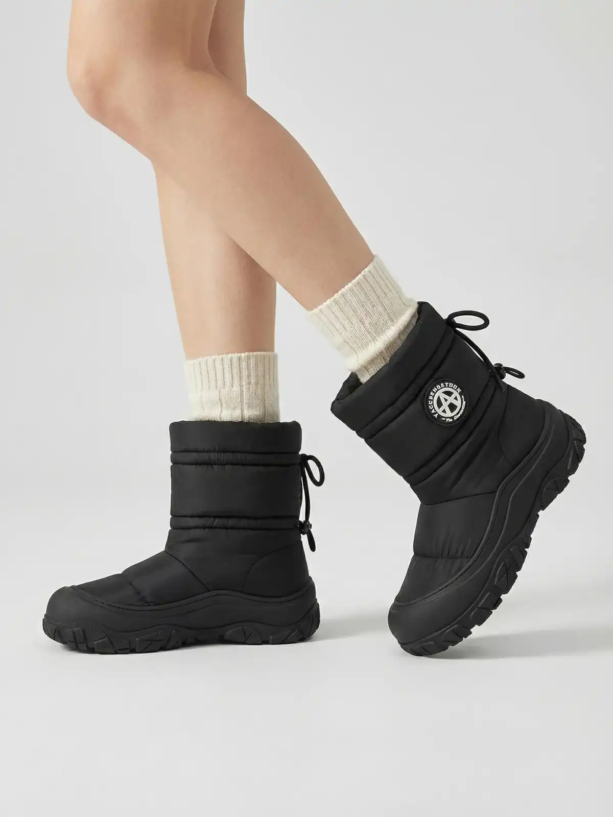 ACUPUNCTURE | Drawstring Collar Shiny Padded Snow Boots