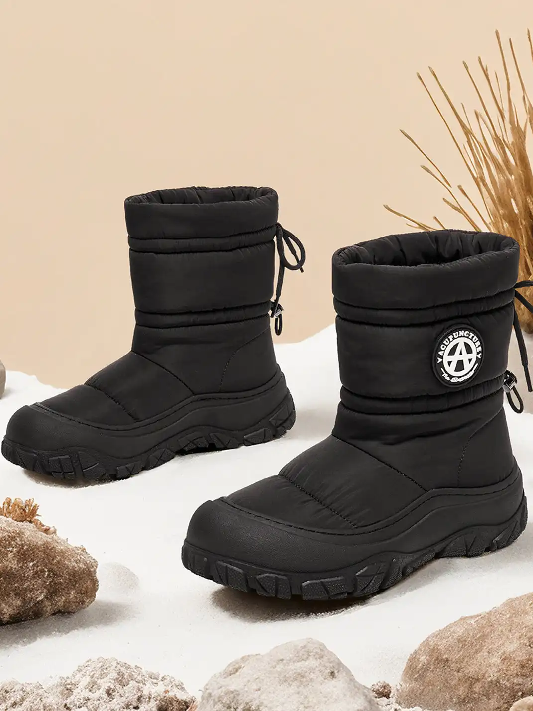 ACUPUNCTURE | Drawstring Collar Shiny Padded Snow Boots