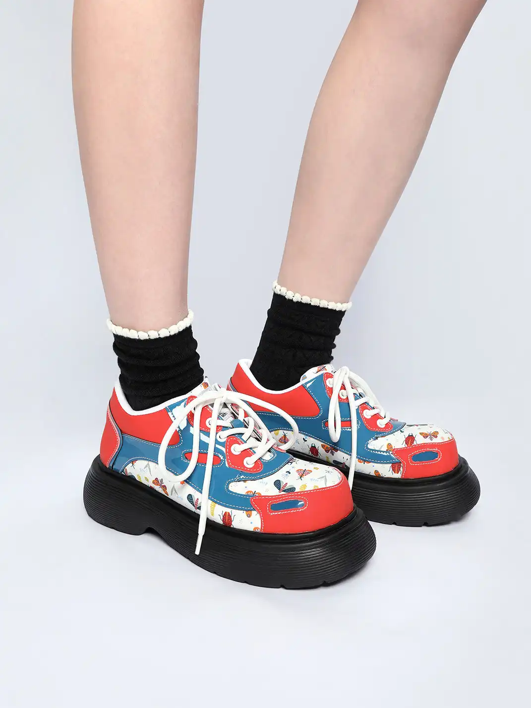 Yeah Hot丨Graphic Panel Upper Chunky Sole Derby Shoes