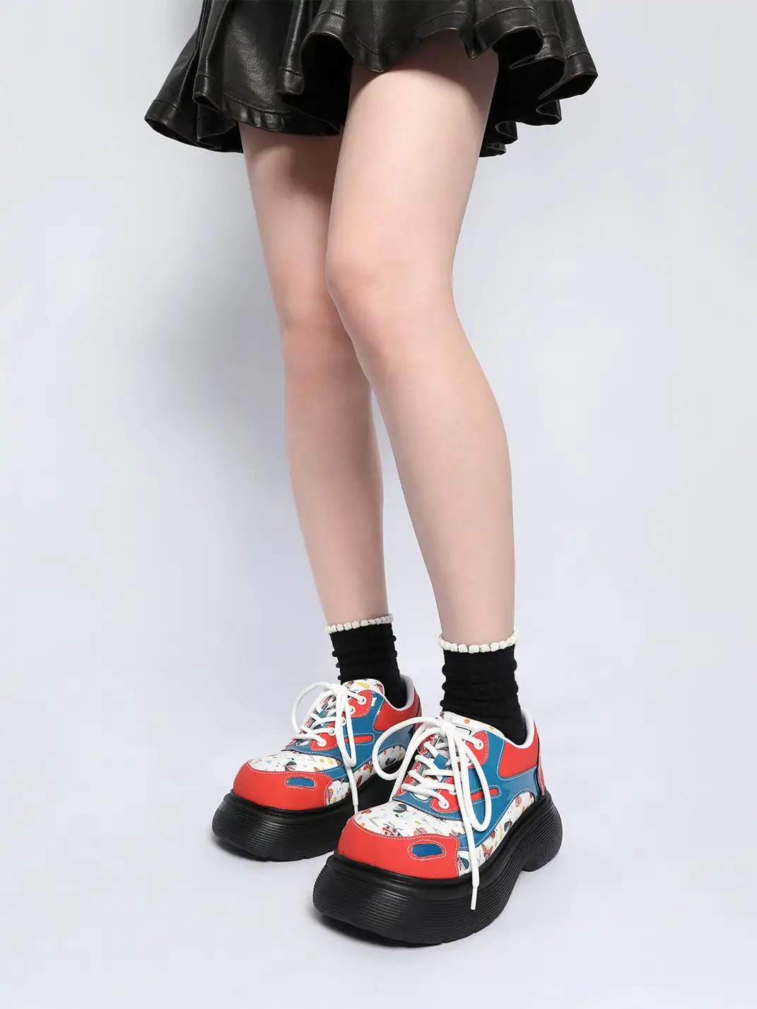Yeah Hot丨Graphic Panel Upper Chunky Sole Derby Shoes