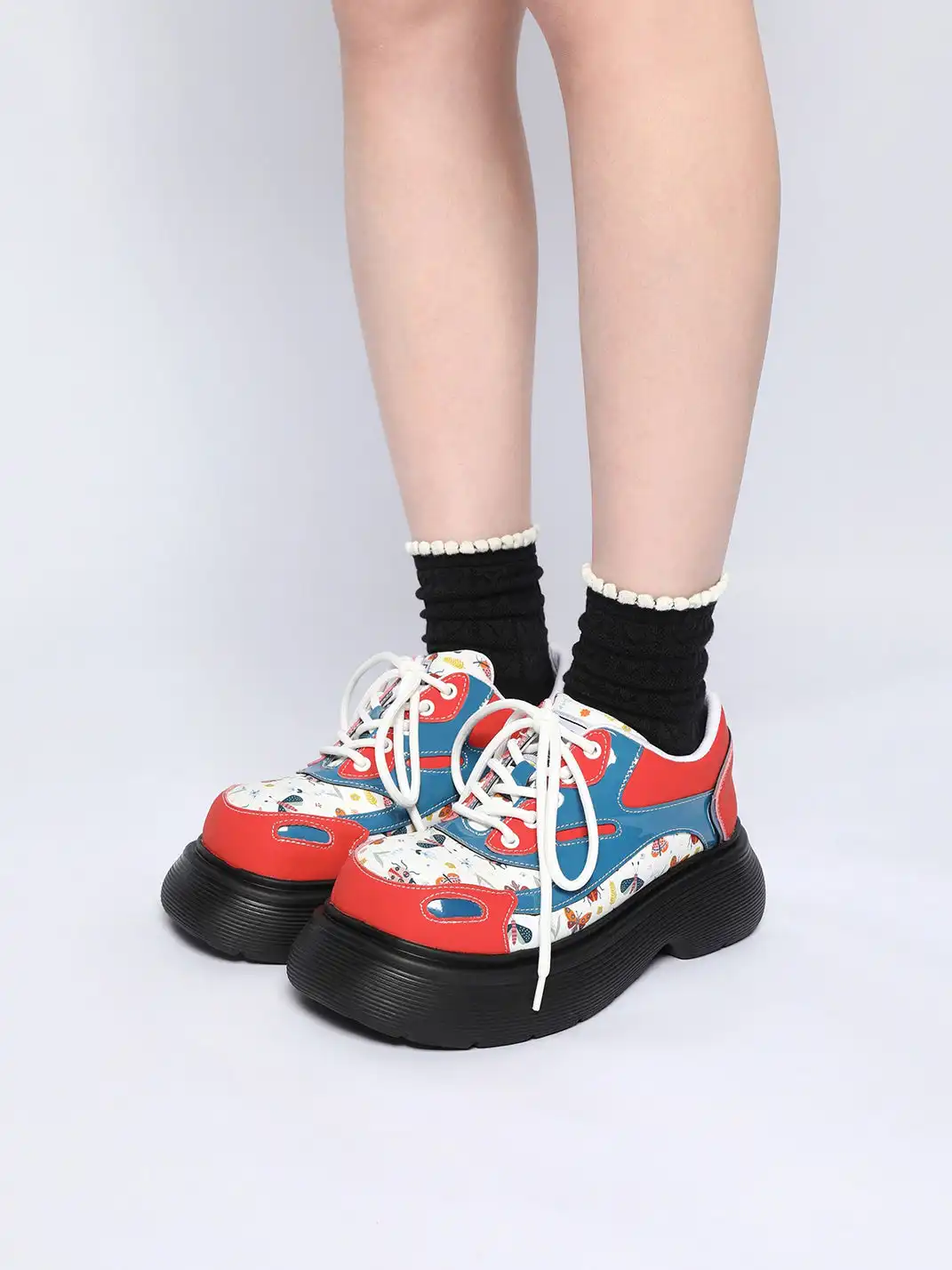 Yeah Hot丨Graphic Panel Upper Chunky Sole Derby Shoes