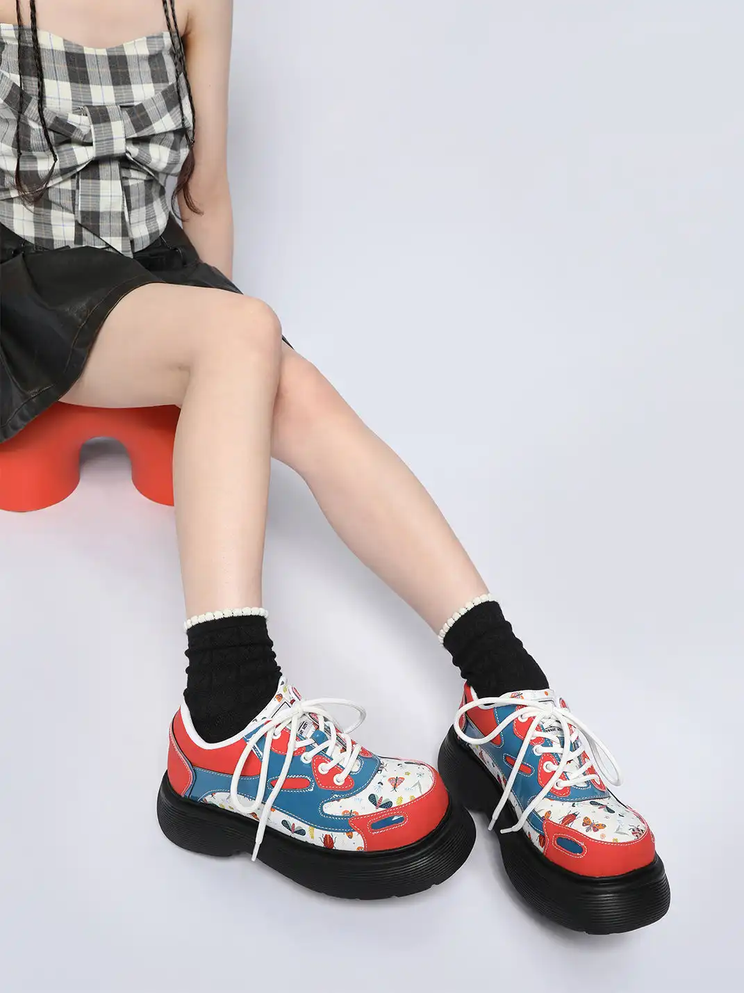 Yeah Hot丨Graphic Panel Upper Chunky Sole Derby Shoes