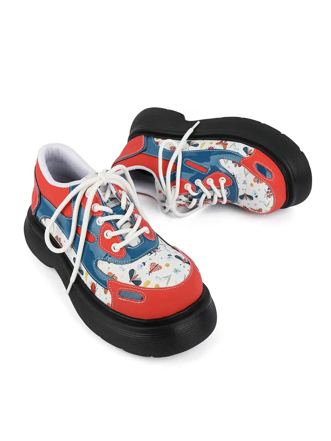 Yeah Hot丨Graphic Panel Upper Chunky Sole Derby Shoes