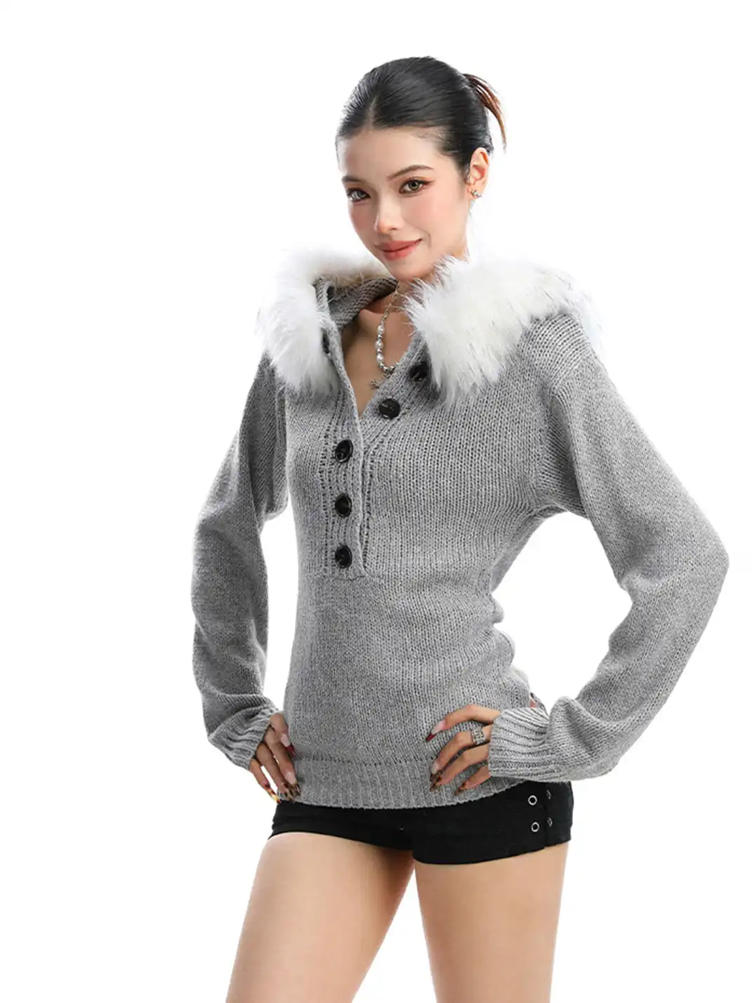 BIGGOLD | Detachable Henry Fur Collar Sweater