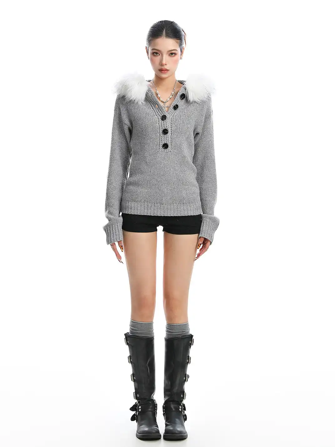 BIGGOLD | Detachable Henry Fur Collar Sweater