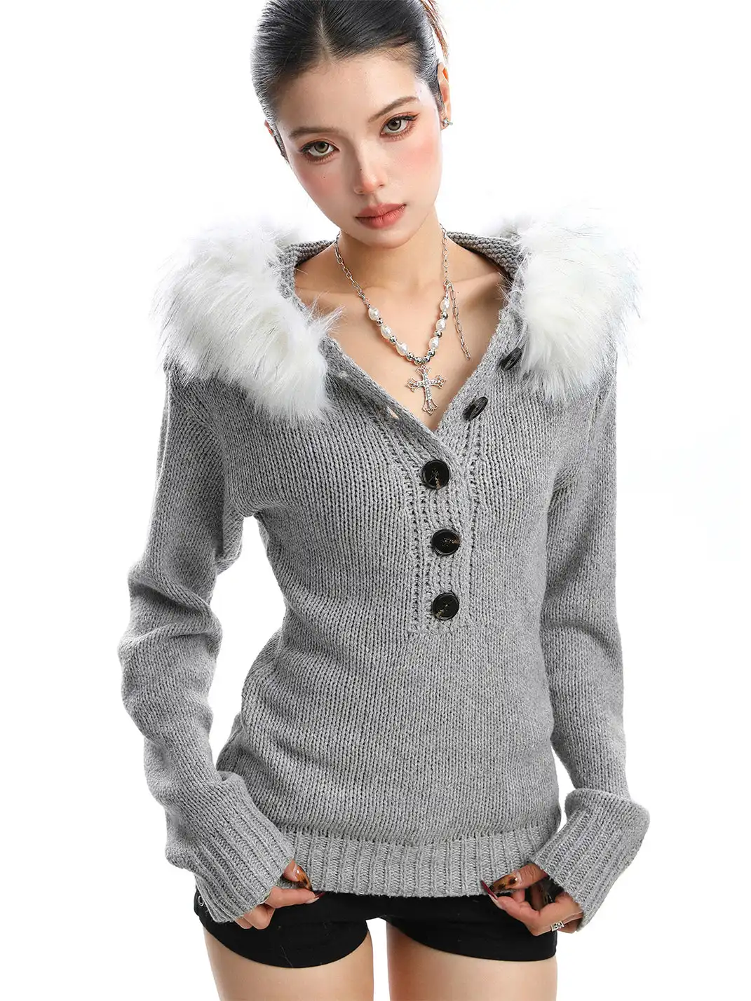 BIGGOLD | Detachable Henry Fur Collar Sweater