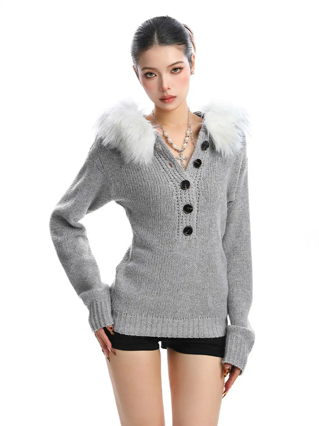 BIGGOLD | Detachable Henry Fur Collar Sweater