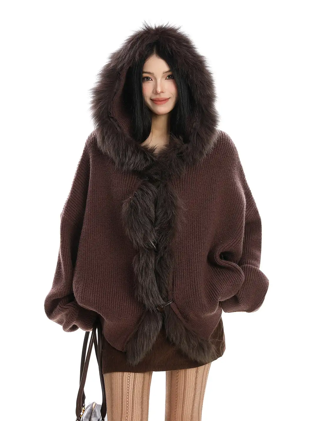 BIGGOLD | Fur Trimmed Hood Knit Sweater