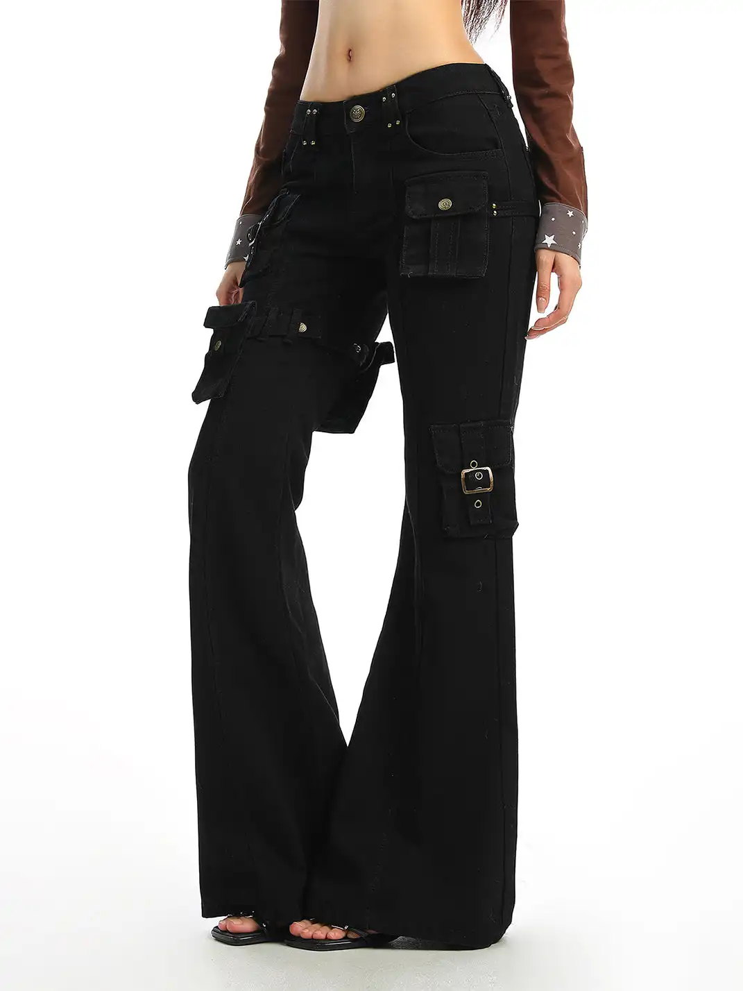BIGGOLD | High-Waisted Belted Pockets Cargo Pants