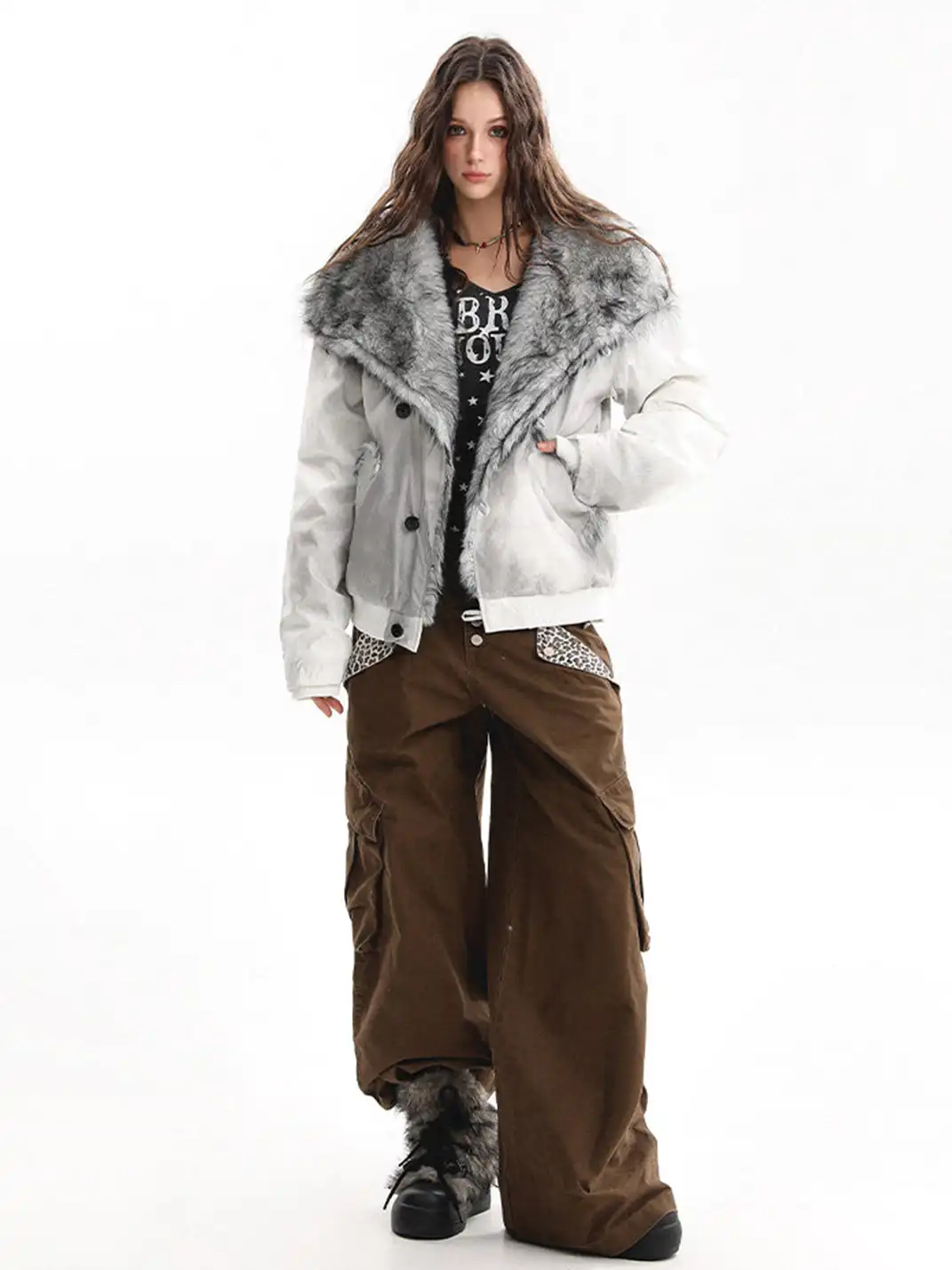 BIGGOLD | Oversized Collared Cotton Coat with Fur Trim
