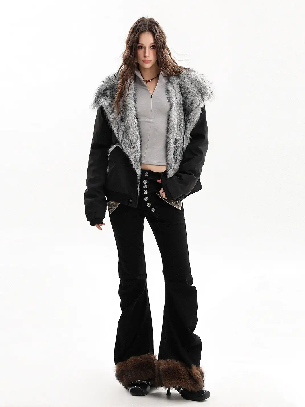 BIGGOLD | Oversized Collared Cotton Coat with Fur Trim