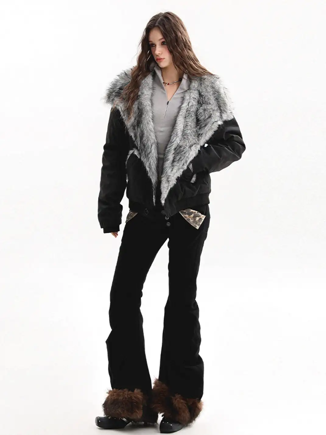 BIGGOLD | Oversized Collared Cotton Coat with Fur Trim