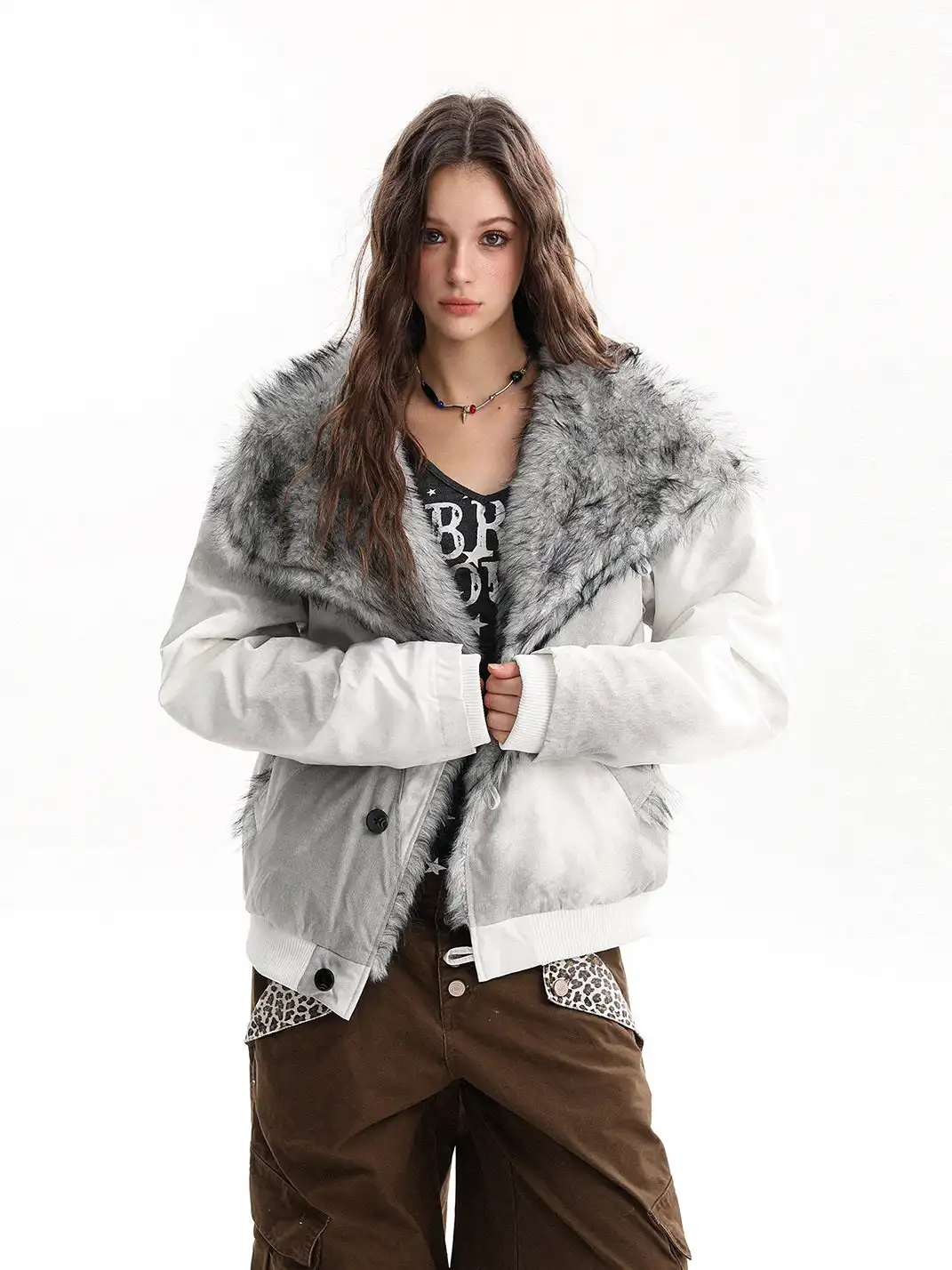 BIGGOLD | Oversized Collared Cotton Coat with Fur Trim