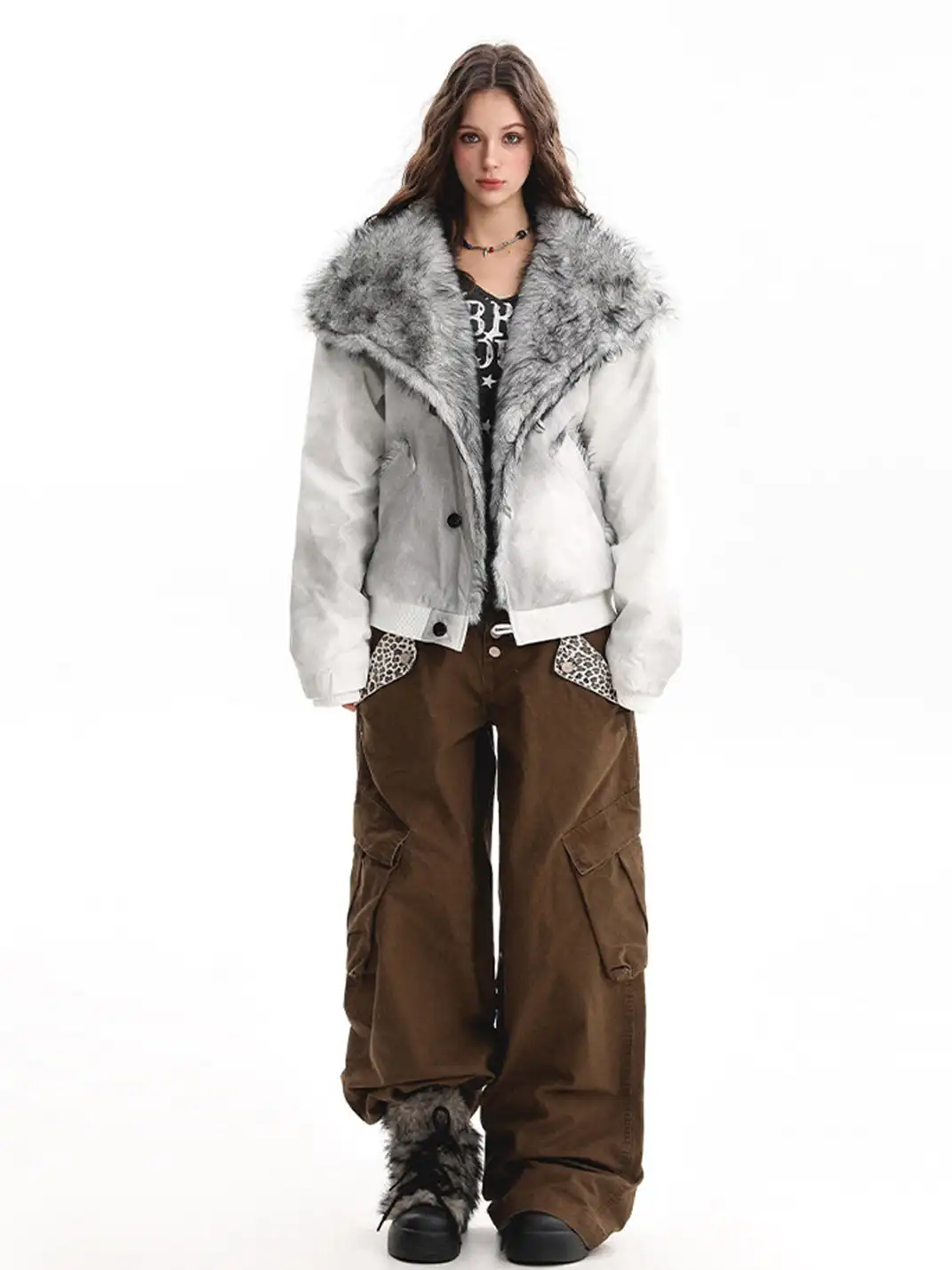 BIGGOLD | Oversized Collared Cotton Coat with Fur Trim