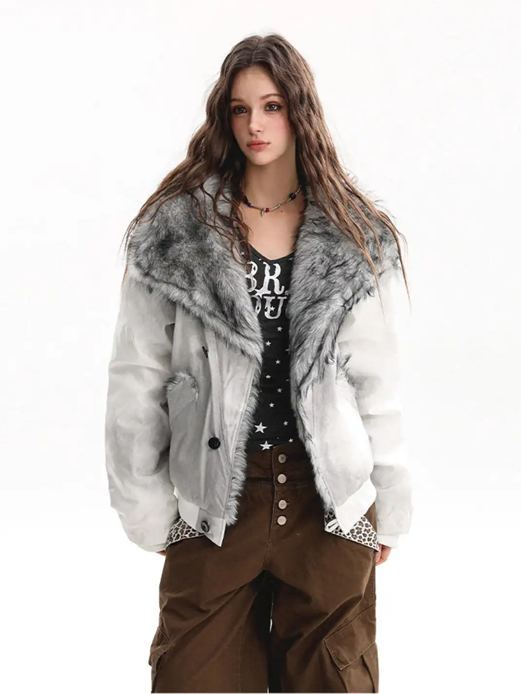 BIGGOLD | Oversized Collared Cotton Coat with Fur Trim