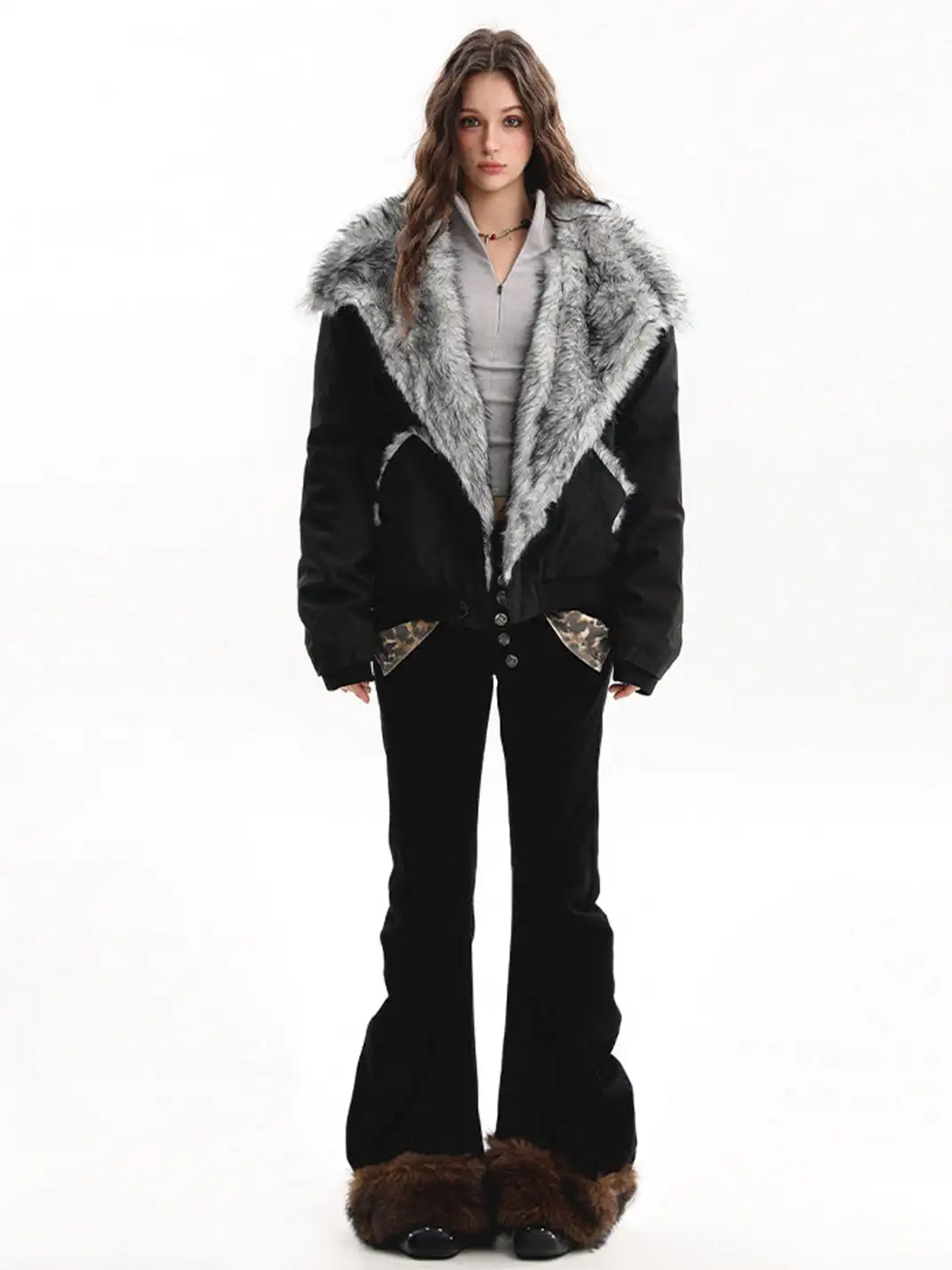 BIGGOLD | Oversized Collared Cotton Coat with Fur Trim