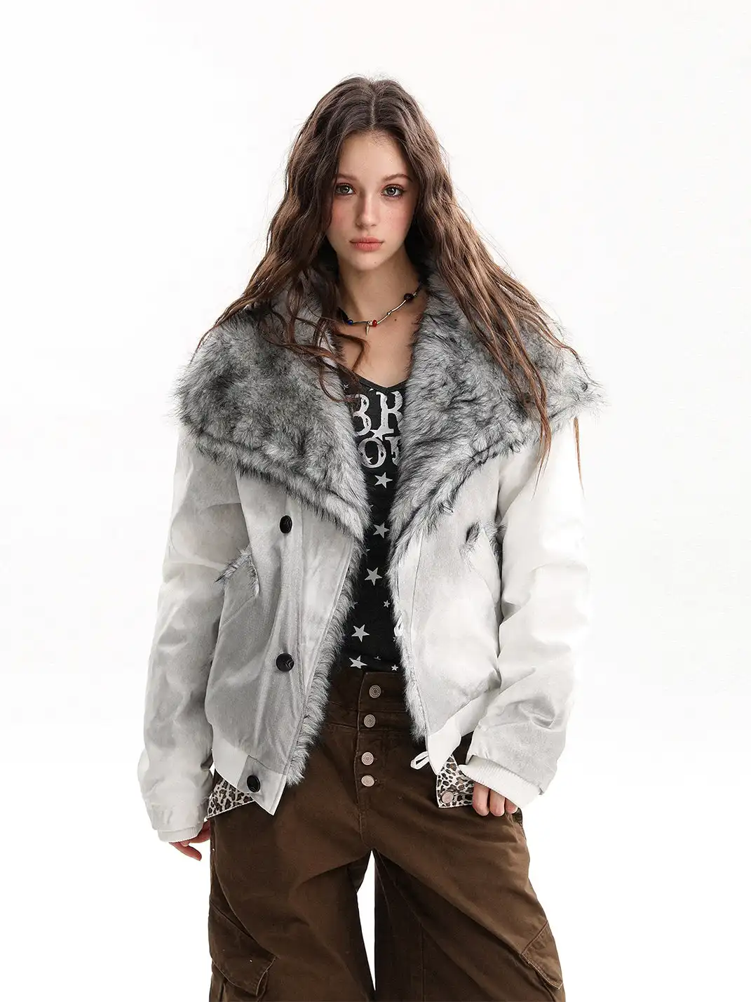 BIGGOLD | Oversized Collared Cotton Coat with Fur Trim
