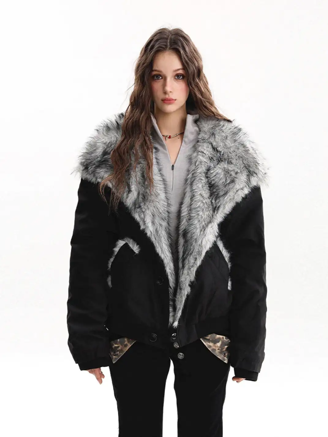 BIGGOLD | Oversized Collared Cotton Coat with Fur Trim