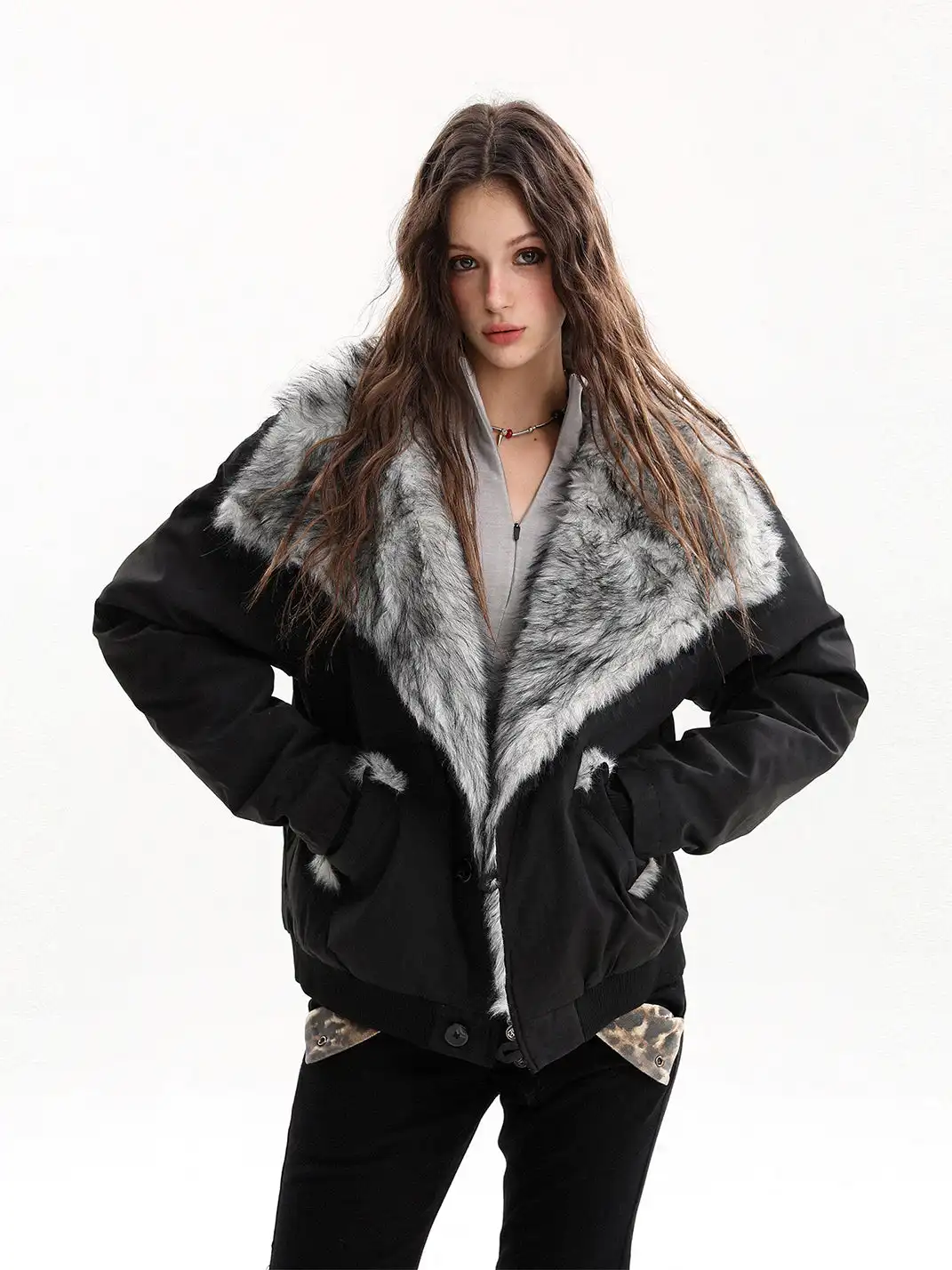 BIGGOLD | Oversized Collared Cotton Coat with Fur Trim