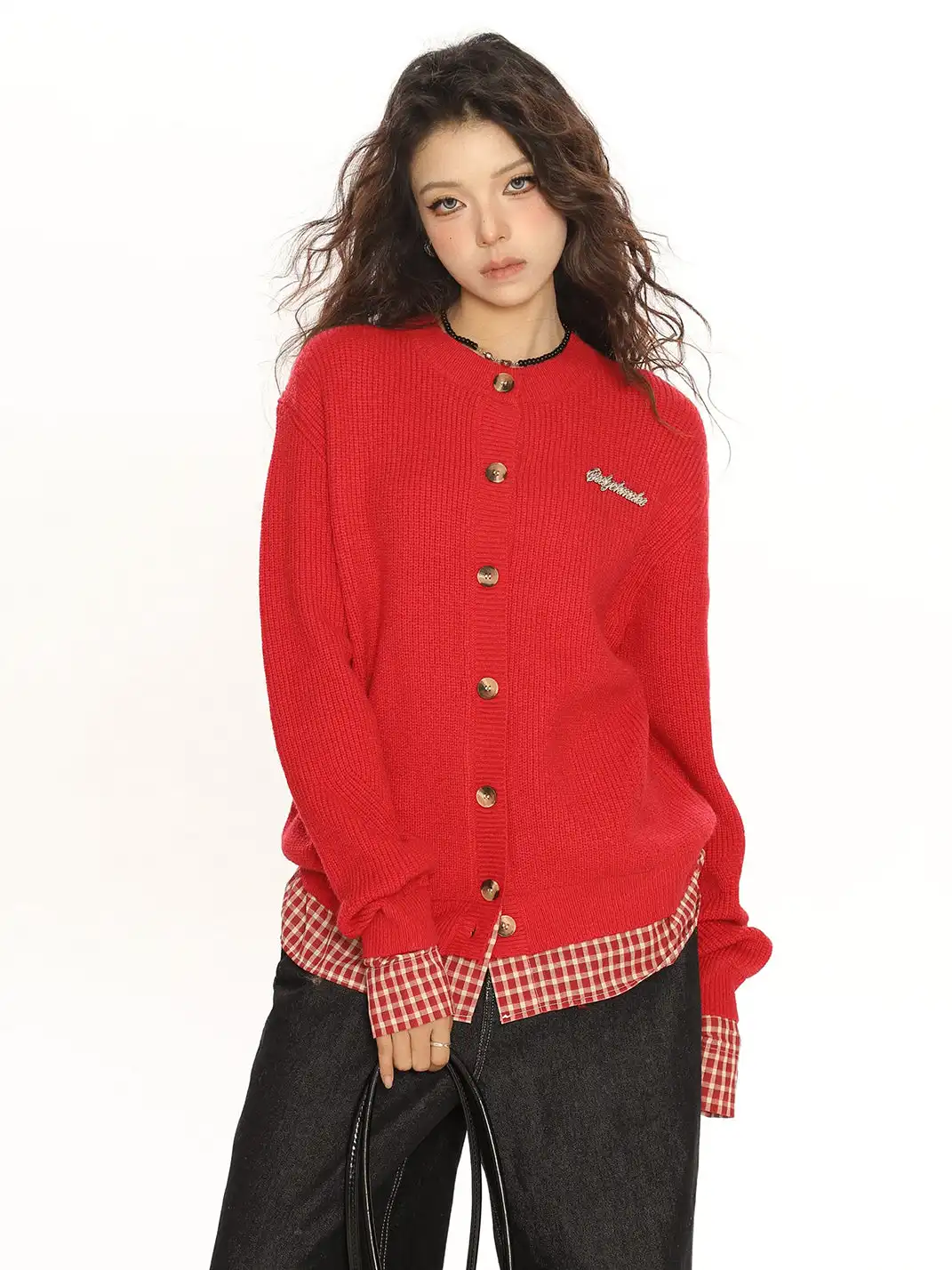 BIGGOLD | Faux Two-Piece Plaid Patchwork Sweater