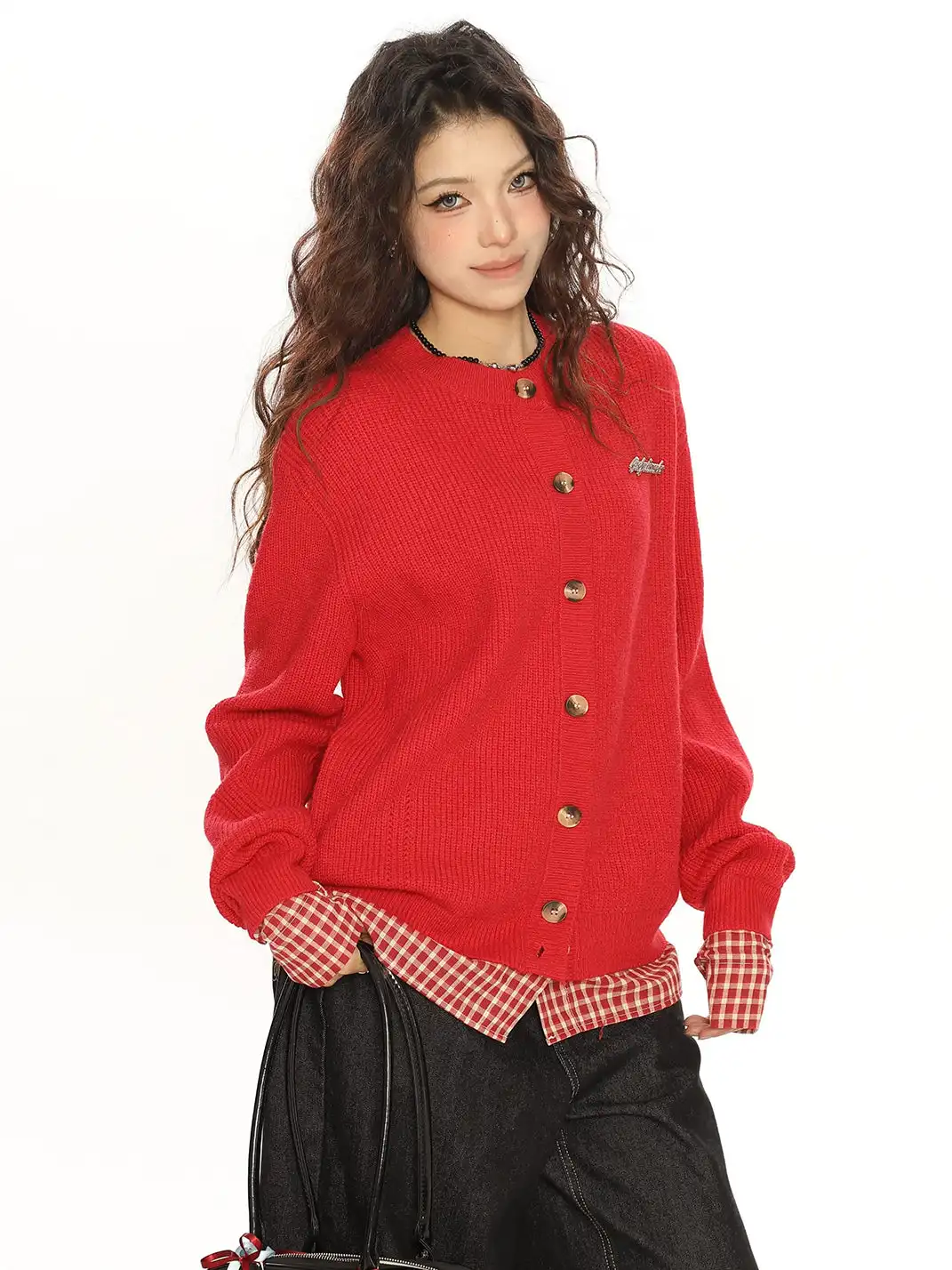 BIGGOLD | Faux Two-Piece Plaid Patchwork Sweater